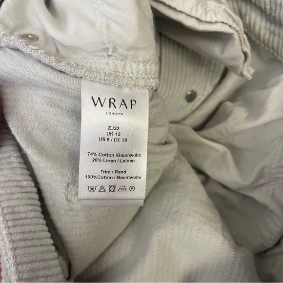 Wrap London Wide-Leg Cord Cotton & Linen Trousers In Ice Gray Size US 8 - Picture 4 of 8